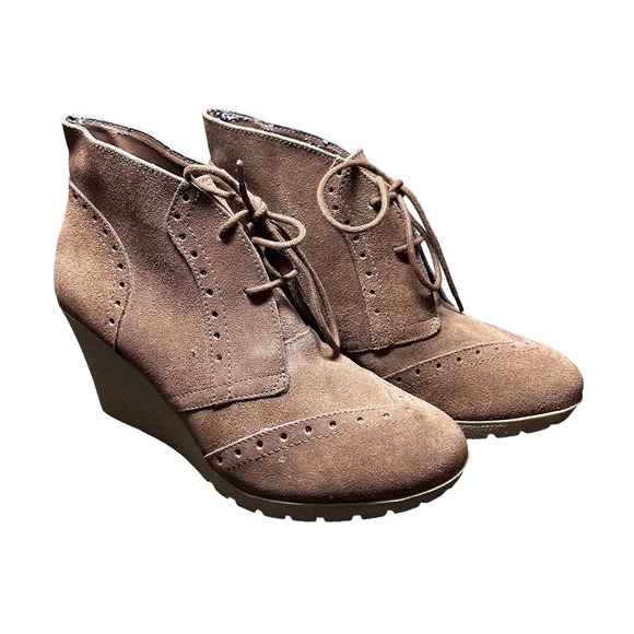 MIA Shoes Mia As Is Brown Tan Raphaella Suede Oxford Wedge Platform